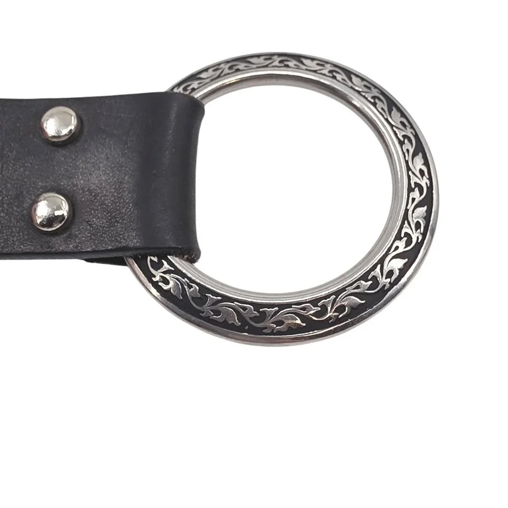 Horse Shoe Brand Fully Adjustable Black Leather Belt with Circle Buckle